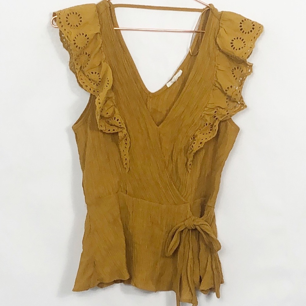 Buckle Mustard Yellow Ruffle Wrap Tank